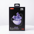 Clip-On Bluetooth Earphones – Open Ear Wireless Earbuds with Charging Case (Purple)