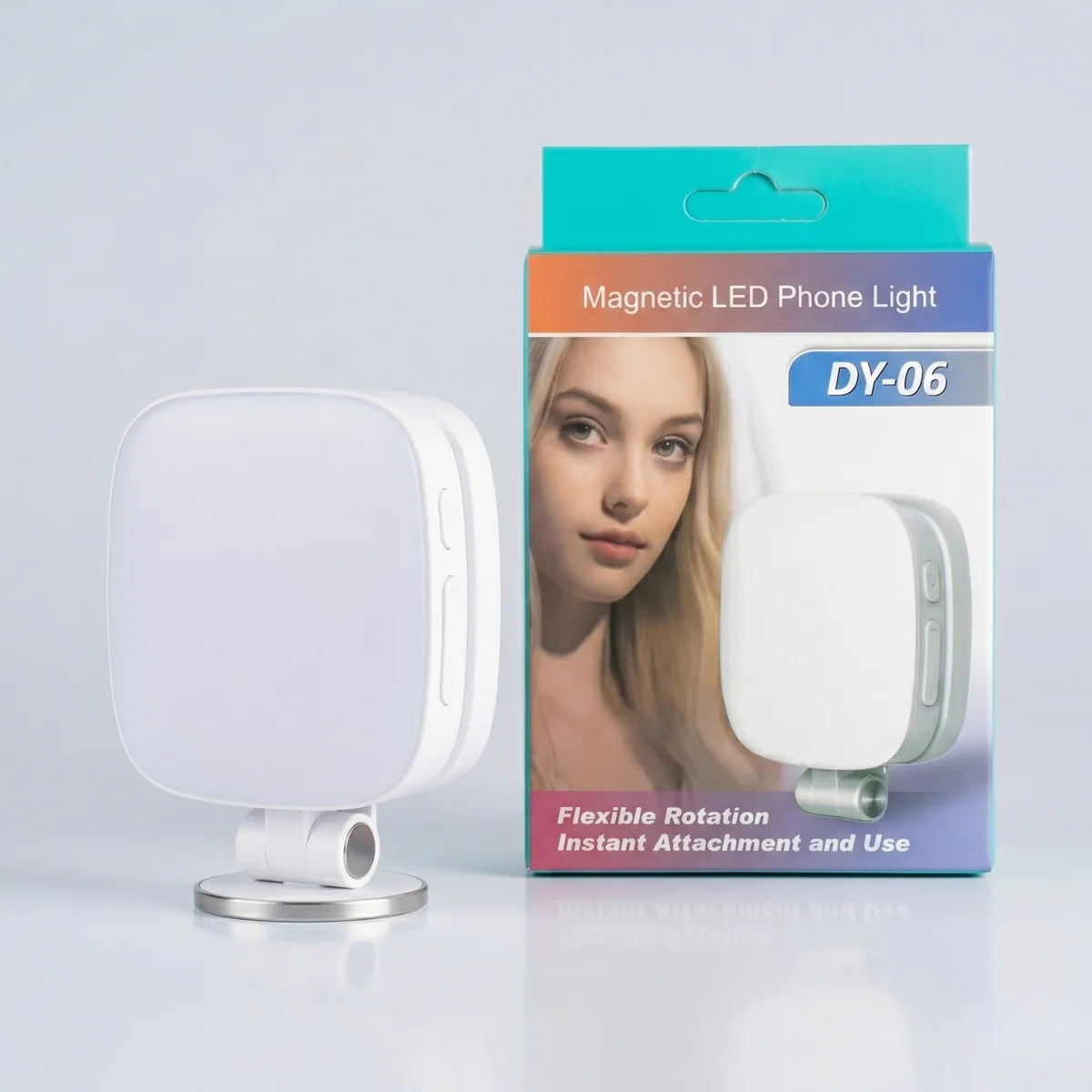 DY-06 magnetic LED phone light with built-in makeup mirror — UAE