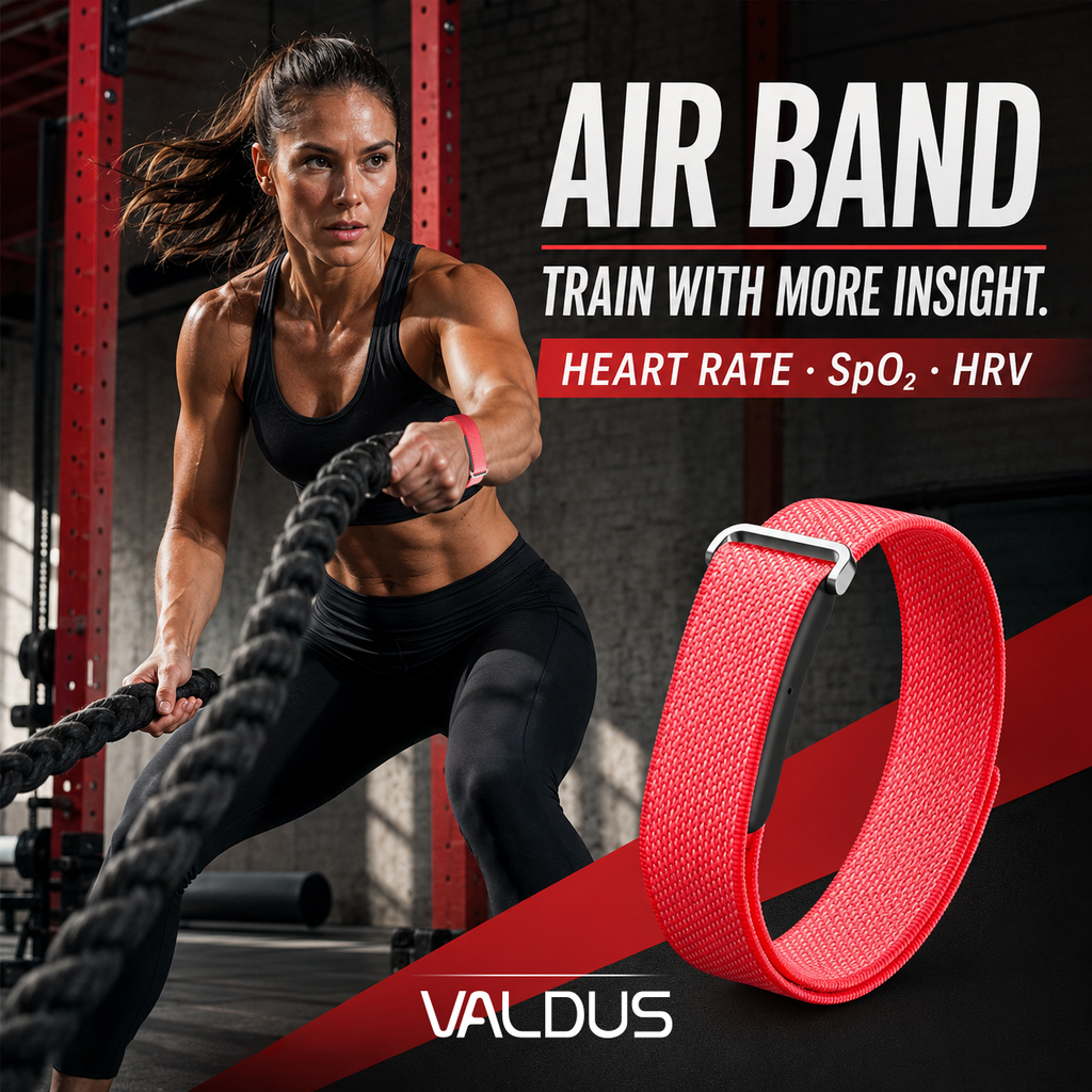 VALDUS AIR BAND tracking heart rate, SpO2 and HRV during a workout