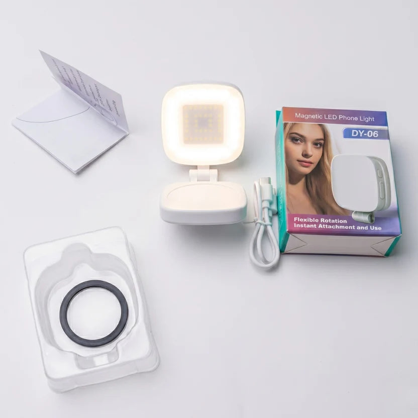 DY-06 magnetic LED phone light — 3 colour modes, UAE delivery, view 2