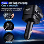45W Retractable Car Charger – Dual USB Fast Charging Adapter with Safety Hammer & LED Ambient Light