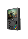 X6 retro handheld game console in black with 3.5 inch IPS screen and dual joysticks