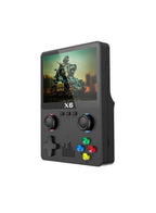 X6 retro handheld game console in black with 3.5 inch IPS screen and dual joysticks