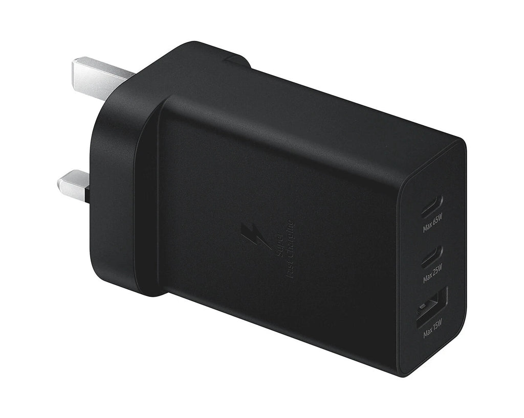 65W Triple Port Fast Charging Wall Adapter – 2 USB-C + 1 USB-A UK Plug
