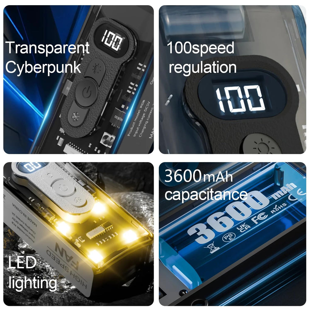 Transparent cyberpunk design, 100 speed control, LED lighting, 3600mAh