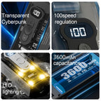 Transparent cyberpunk design, 100 speed control, LED lighting, 3600mAh