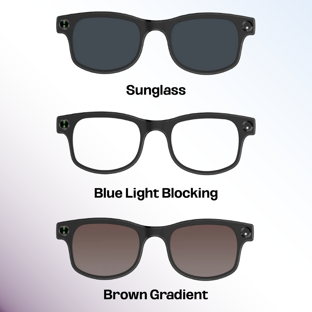 Three interchangeable lens sets - sunglass, blue light blocking, brown gradient