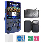 R36MAX retro handheld game console in purple colour