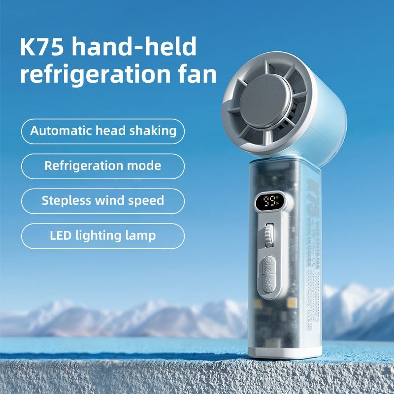 K75 portable head rotation fan with ice cooling - features
