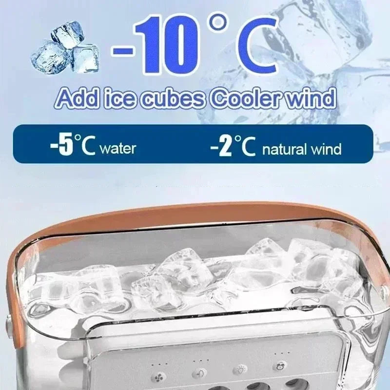 Air cooler fan with ice cubes for extra cooling