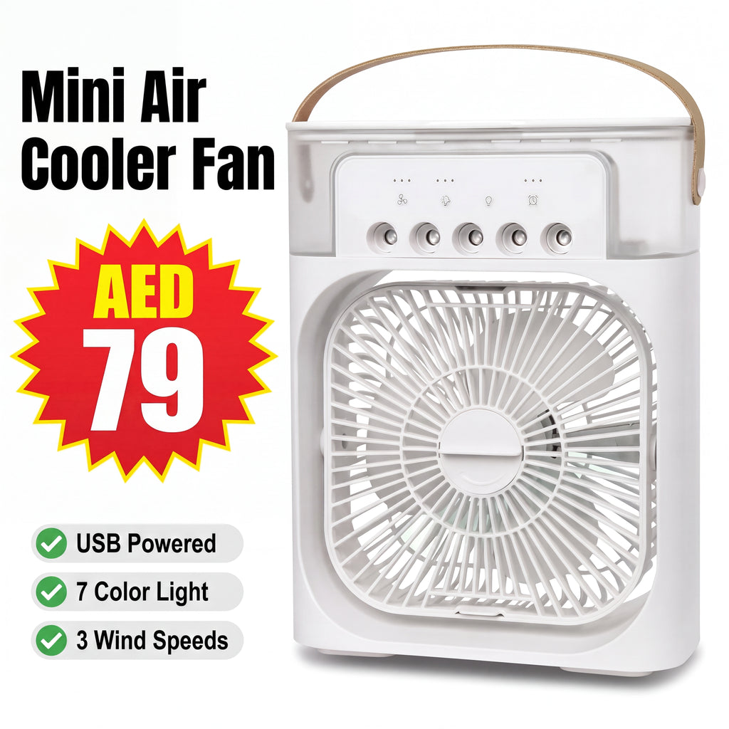 Portable Mini Air Cooler Fan – USB Powered 3-in-1 Personal AC, Humidifier &amp; LED Night Light