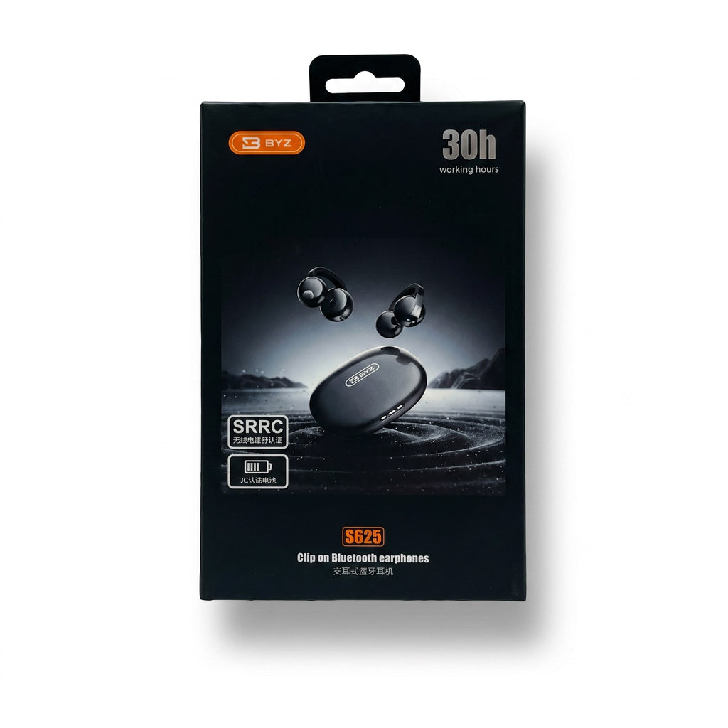 BYZ S625 clip-on Bluetooth earphones retail box, black