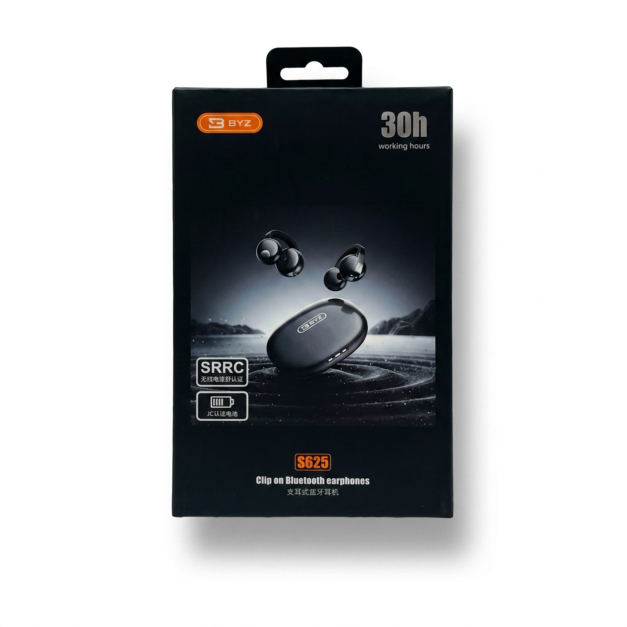BYZ S625 clip-on Bluetooth earphones retail box, black