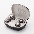 BYZ S625 black charging case open with four open-ear earbuds
