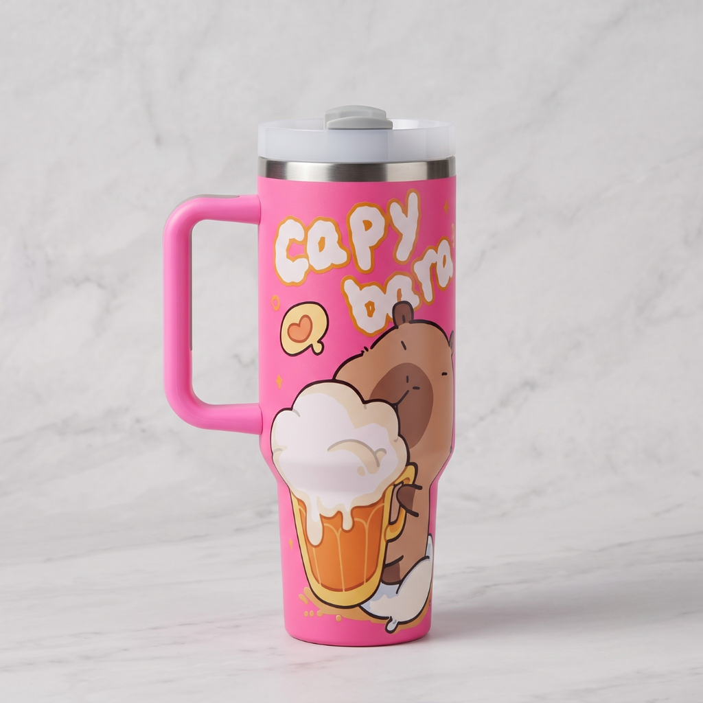 40 oz pink capybara tumbler - back design