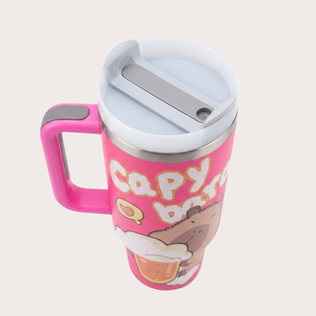 40 oz capybara tumbler - 2-in-1 sliding lid top view