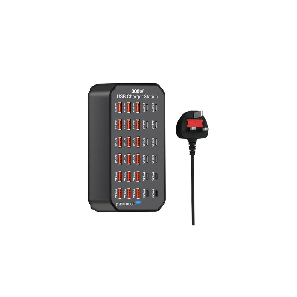 300W USB Charging Station with 30 ports and UK plug