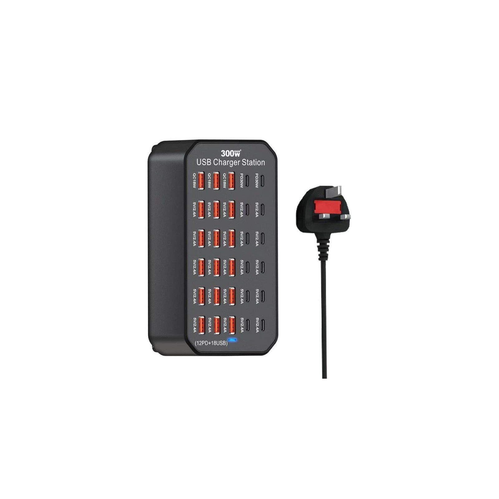 300W USB Charging Station with 30 ports and UK plug