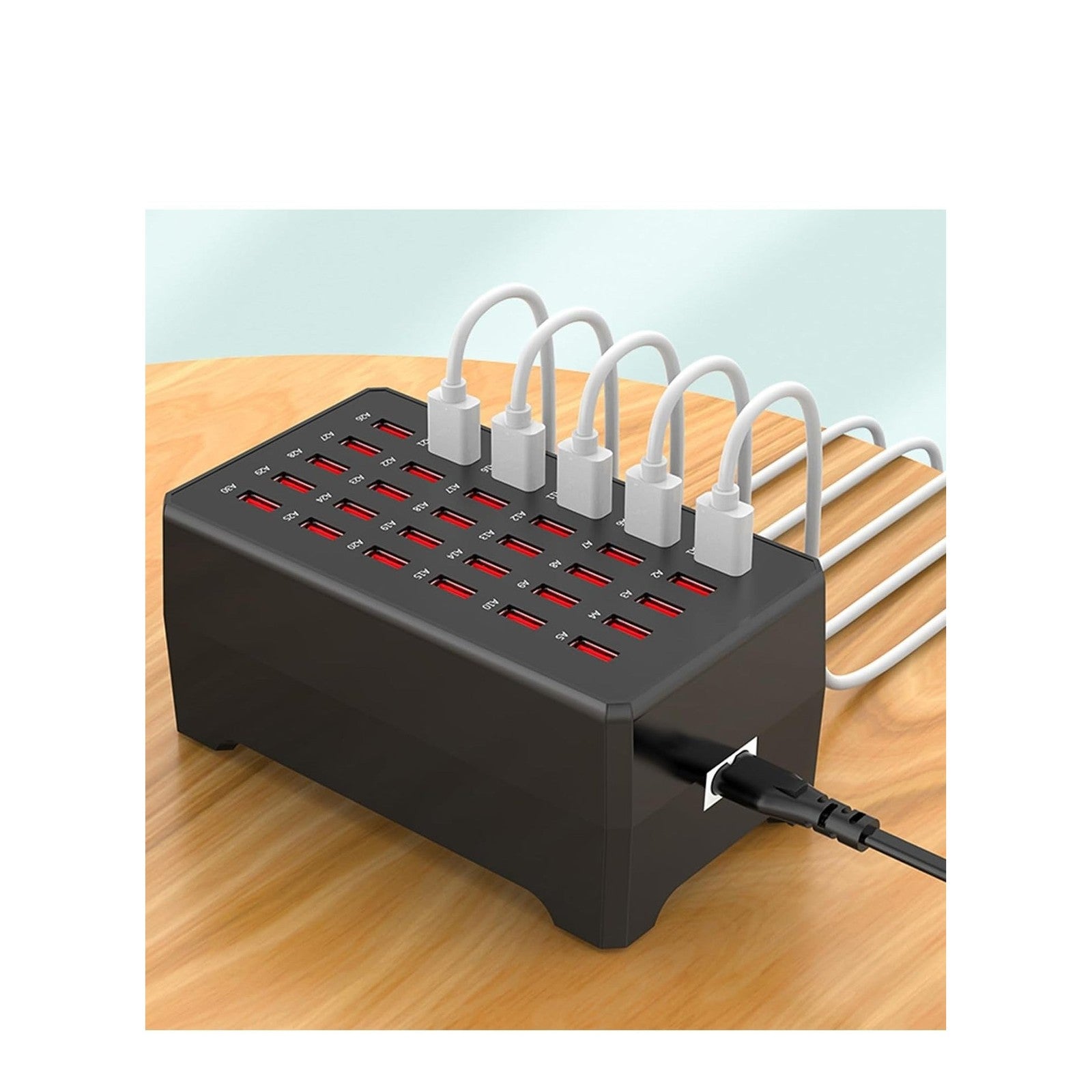 300W USB Charging Station charging multiple phones on desk