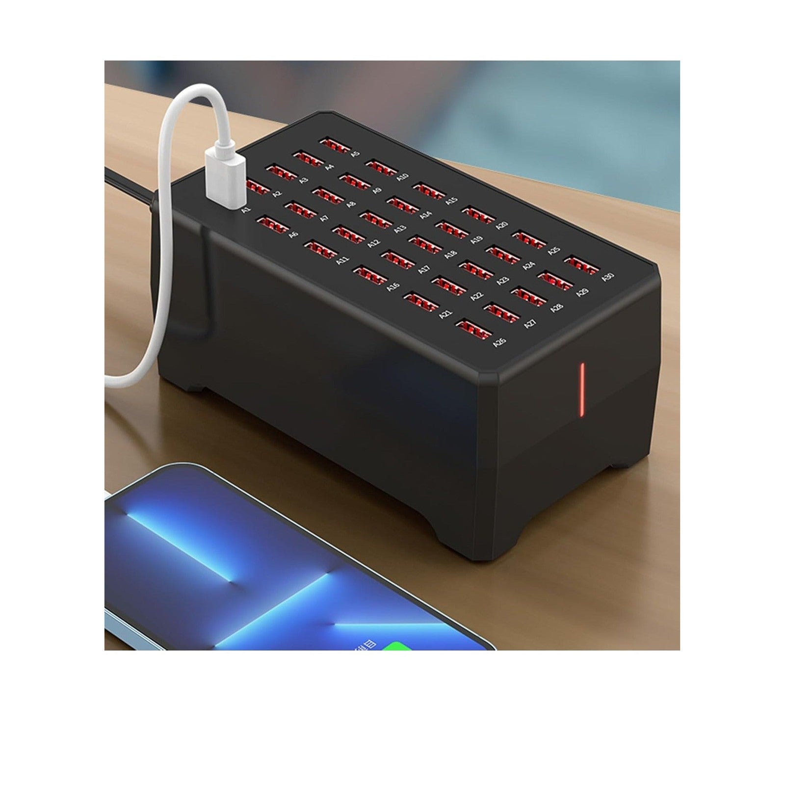 300W USB Charging Station connected to iPhone