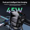 45W Retractable Car Charger – Dual USB Fast Charging Adapter with Safety Hammer & LED Ambient Light