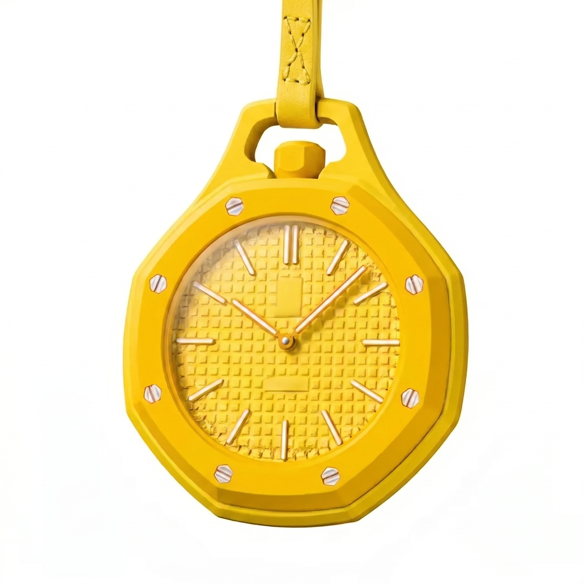 Neon yellow Royal Pop octagonal silicone pendant watch on a soft lanyard strap