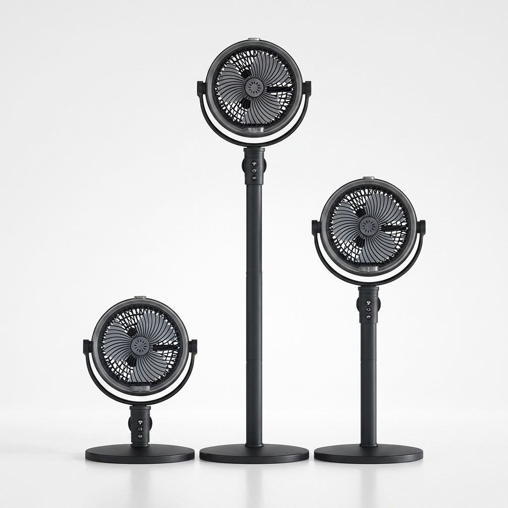 Telescoping pole shown at desktop, medium and full floor height