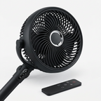 Close-up of the spiral fan head and slim remote control