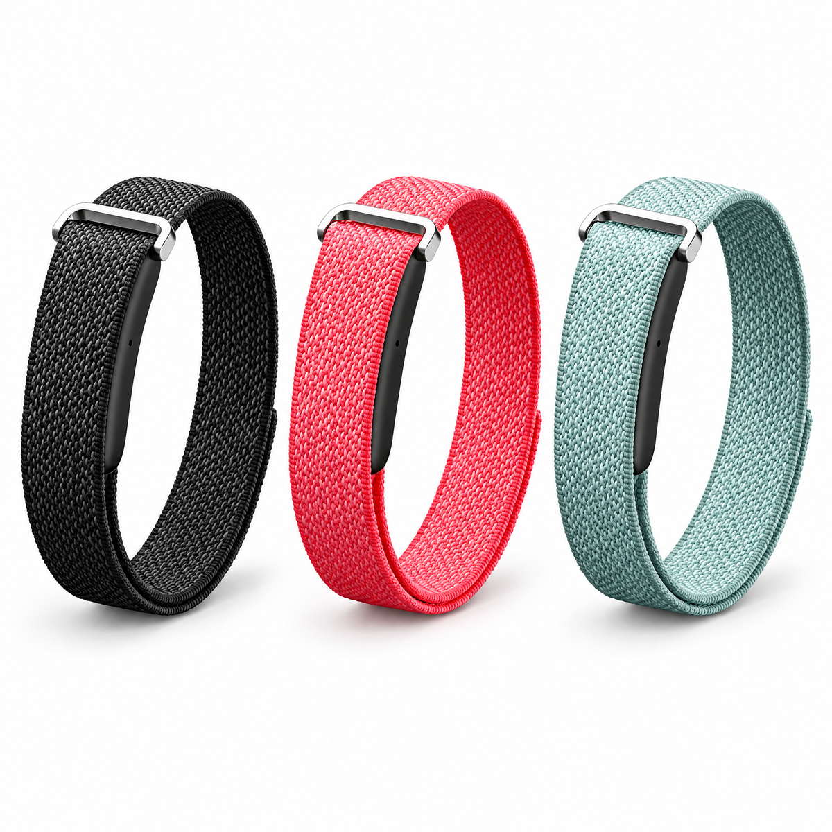 VALDUS AIR BAND screenless fitness tracker smart band in Black, Pink and Green woven nylon straps