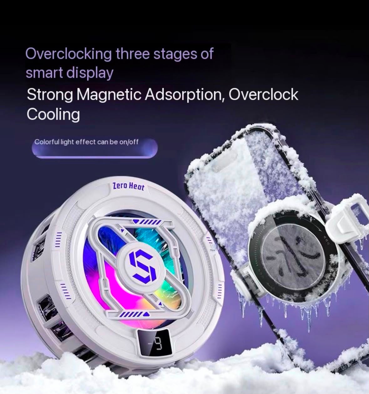Magnetic Phone Cooler – Semiconductor Turbo Cooling Fan with RGB Lights, USB-C Radiator for Mobile Gaming (iPhone & Android)