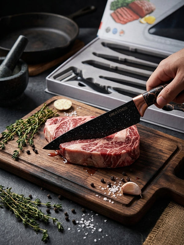 EREASTHOS 6-Piece Knife Set Black - action slicing photo