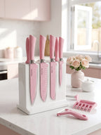 EREASTHOS 8-Piece Knife Set Pink - knife block lifestyle photo