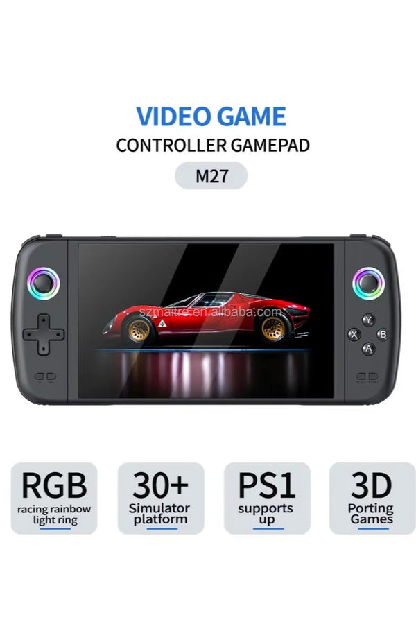 M27 Retro Handheld Game Console - top, front, back and side views