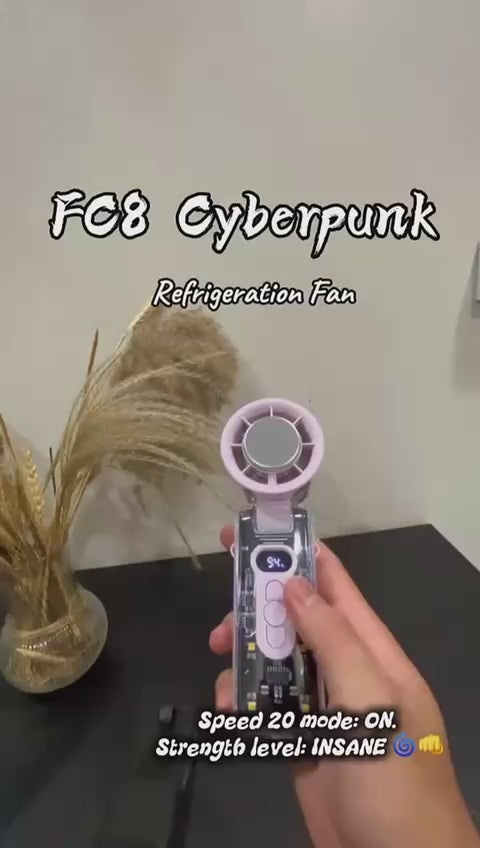 Turbo ice cooling handheld fan in use - foldable mini fan with cooling plate and LED light