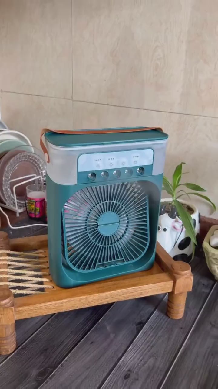 Portable Mini Air Cooler Fan – USB Powered 3-in-1 Personal AC, Humidifier &amp; LED Night Light